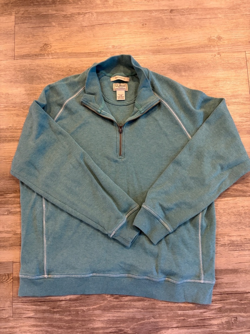 L.L. Bean Men's Teal Zip-Neck Pullover Sweater